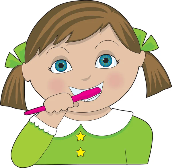 Girl Brushing Teeth — Stock Vector
