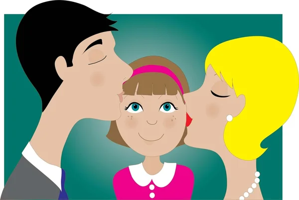 Ouders en kind kus — Stockvector