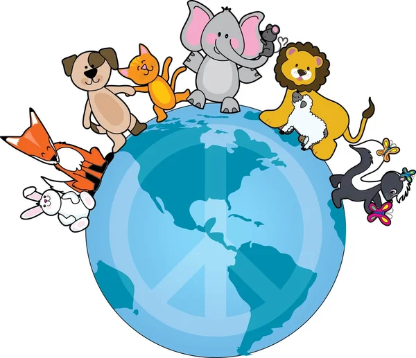 Globe with animals — Stock Vector