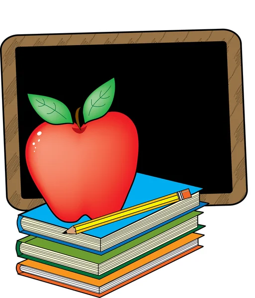 Šťavnaté červené jablko stojí na knihy — Stockový vektor