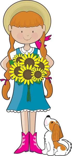 Sunflower Girl — Stock Vector