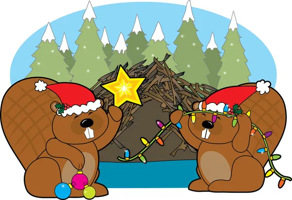 Beaver Navidad — Vector de stock
