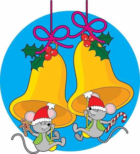Christmas Bell Mice — Stock Vector
