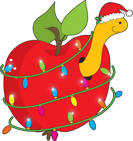 圣诞苹果蠕虫 — 图库矢量图片