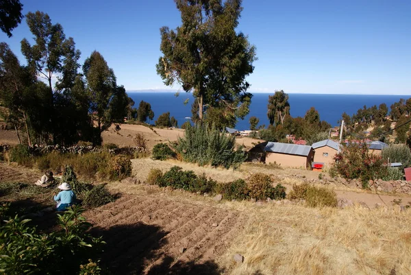 Amantani island, titicaca-tó, peru — Stock Fotó
