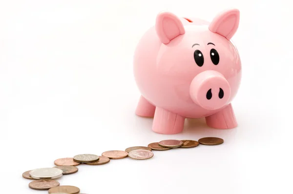 Piggy bank volgende spoor van geld — Stockfoto