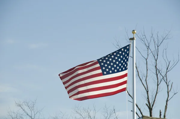 Amerikaanse vlag in de winter hemel — Stockfoto