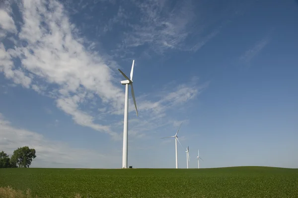 Turbinas eólicas no campo de soja de Iowa . — Fotografia de Stock