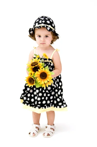 Baby Girl with Sunflowers — Stock Photo, Image