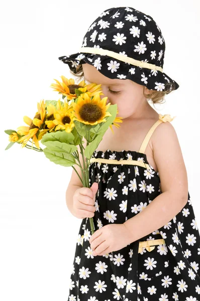 stock image Baby Girl with Sunflowers