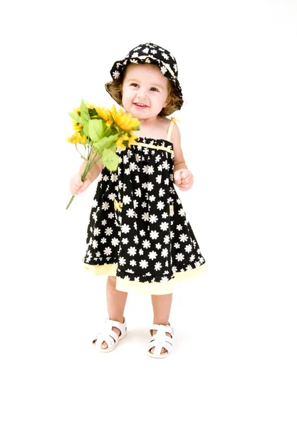 Baby Girl with Sunflowers — Stock Photo, Image