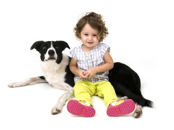 Baby Girl and Border Collie — Stock Photo, Image