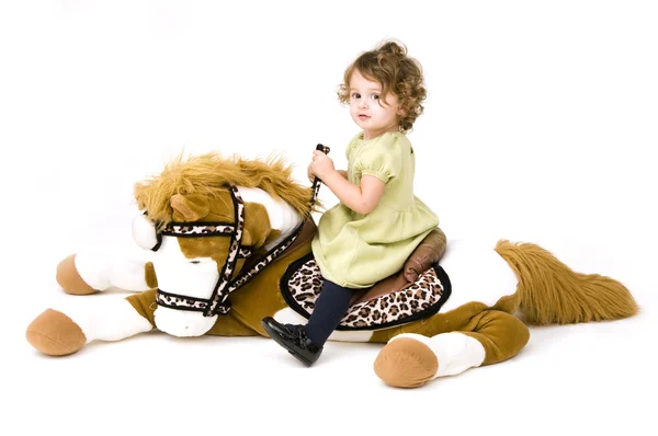 Baby Girl Riding Toy Horse — Stock Photo, Image