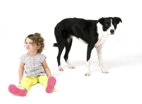 Tyttö ja hänen koiransa — kuvapankkivalokuva