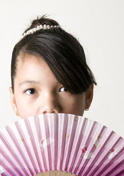 Asian Girl Behind Fan — Stock Photo, Image