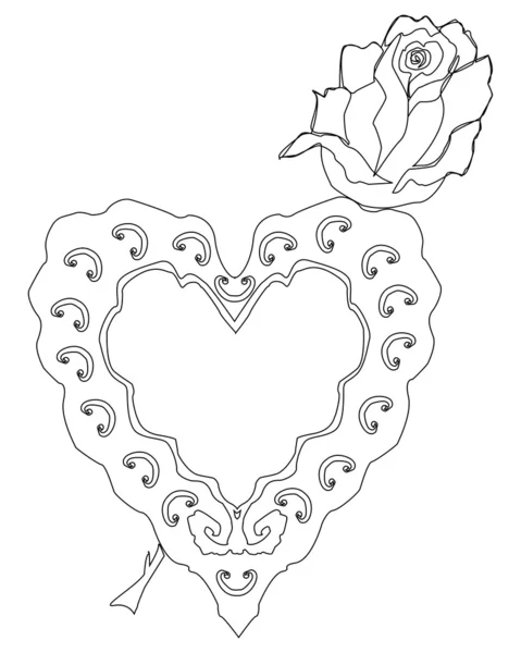 Croquis de rose et objet en forme de coeur — Image vectorielle