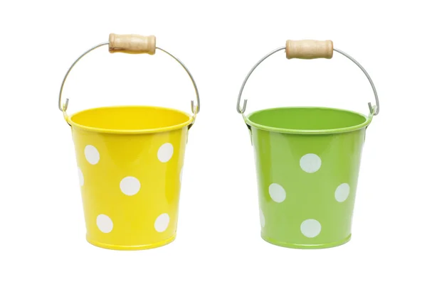 Zelené a žluté kbelík — Stock fotografie