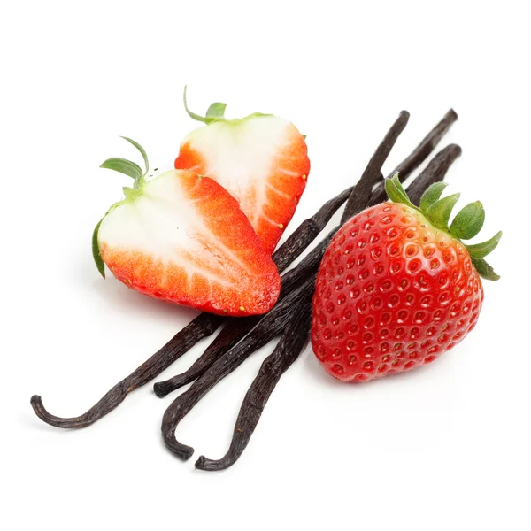 Strawberry and vanilla beans — Stock Photo, Image