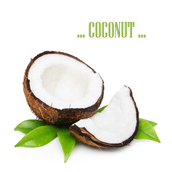Coconut with green leaves