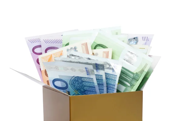 Eurobankovky v krabici — Stock fotografie