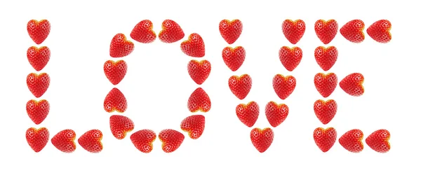 Word love made of strawberries — Stock Photo, Image