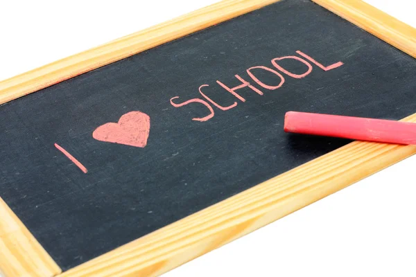 "Eu amo a escola "escrito em pouco quadro negro — Fotografia de Stock