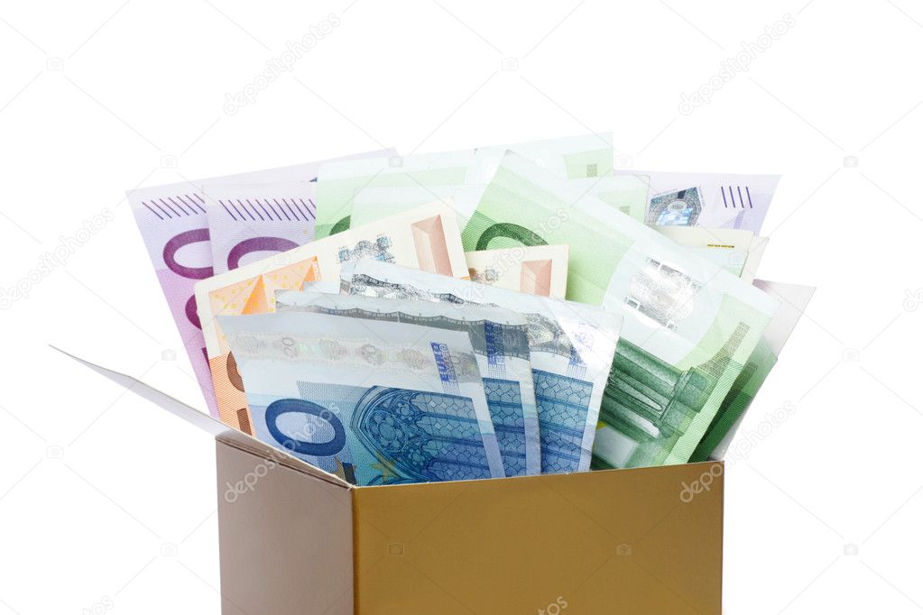 Euro banknotes in a box