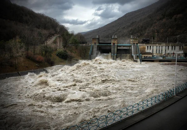 stock image Hydroelectric power station in bad weather