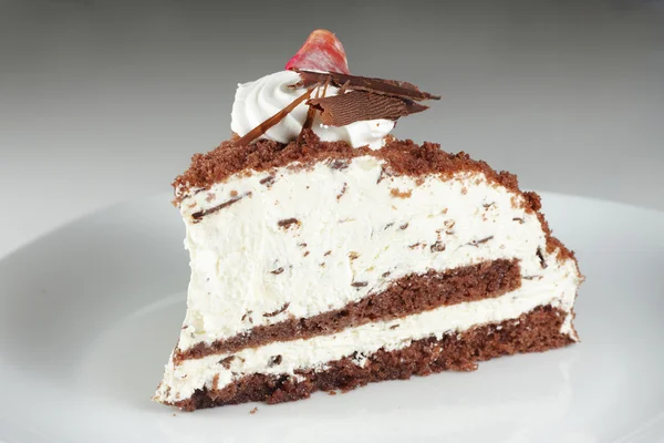 Pedazo de pastel hecho en casa en plato blanco —  Fotos de Stock