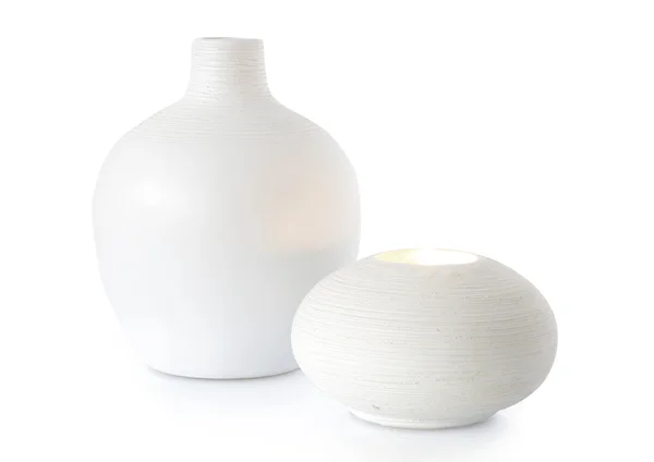 Vaso bianco e portacandele — Foto Stock
