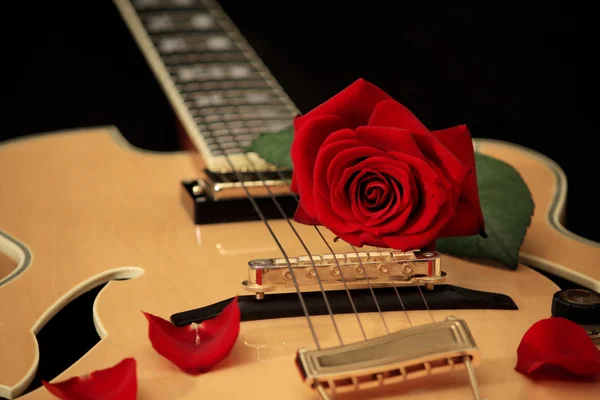 爵士乐吉他上的玫瑰 — 图库照片