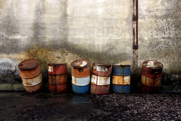 stock image Abandoned rusty steel barrels