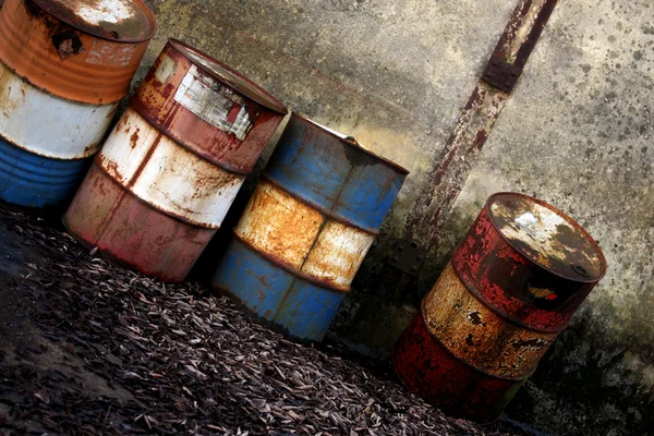 stock image Abandoned rusty steel barrels