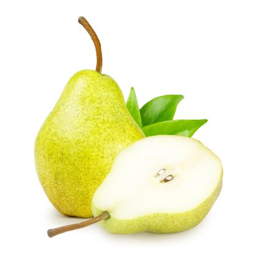 Pear with green leaves clipart