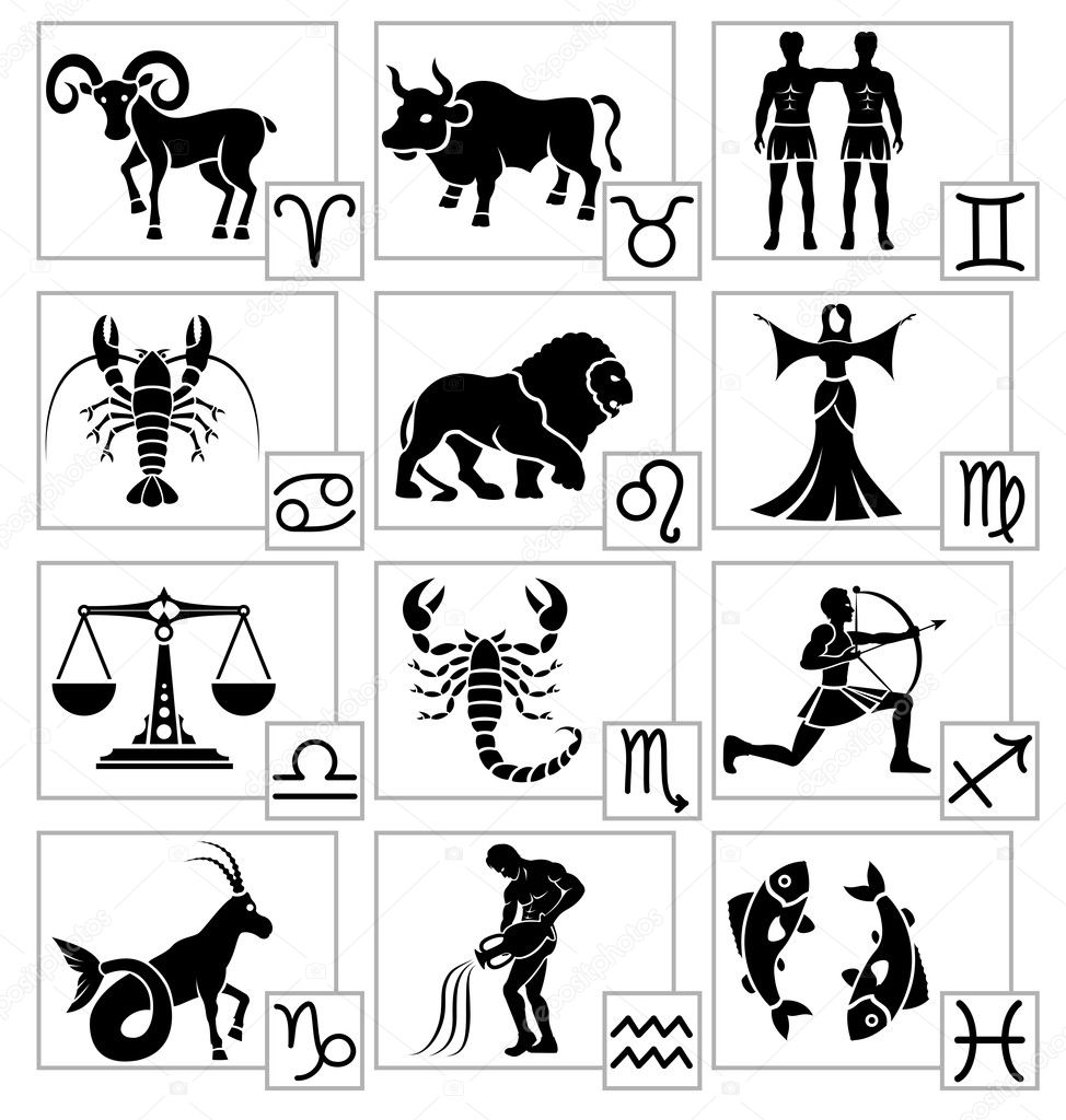 Zodiac - black silhouettes. — Stock Vector © Zadvinskii #7582391