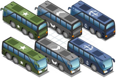 Isometric set of Military bus clipart