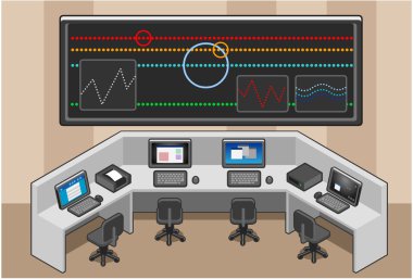 Isometric Control center with mega screen clipart