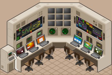 Isometric Control center with mega screen clipart