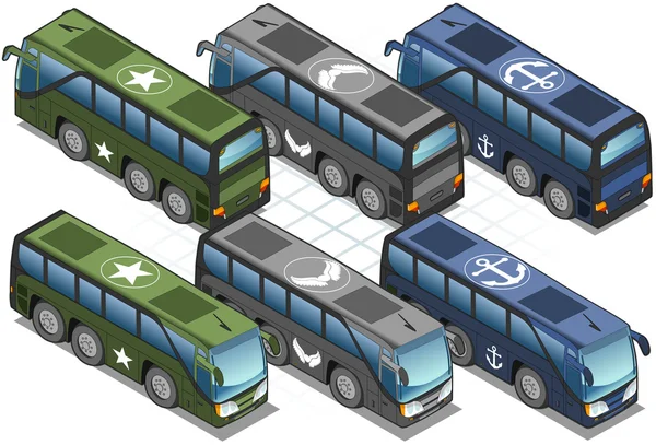 Ensemble isométrique de bus militaire — Image vectorielle