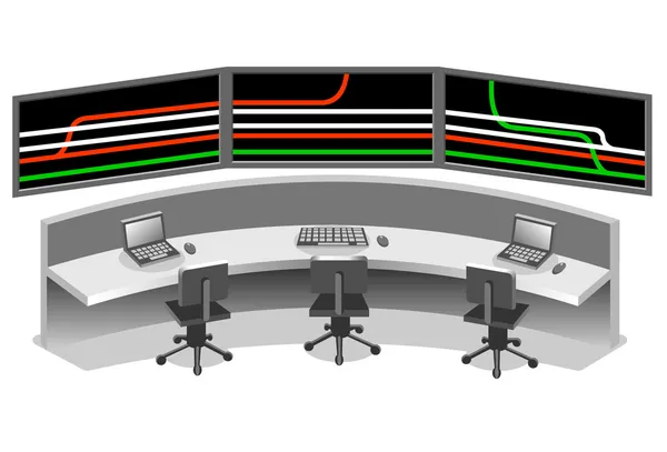 Centro de control isométrico con mega pantalla — Vector de stock