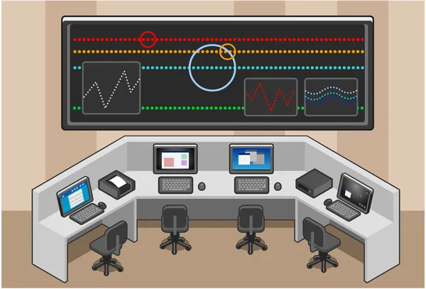 Centro de control isométrico con mega pantalla — Vector de stock