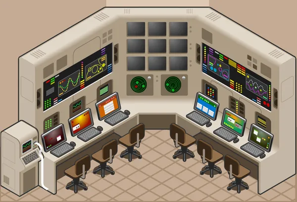 Centre de contrôle isométrique avec méga écran — Image vectorielle