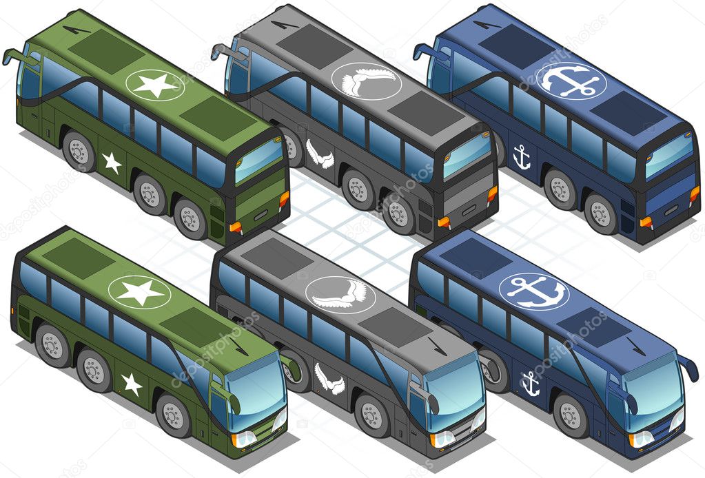 Isometric set of Military bus