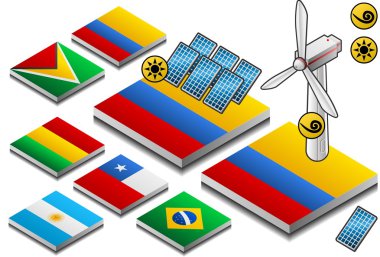 Isometric representation of solar and wind energy clipart