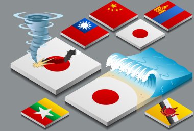 Isometric representation of natural disaster, tzunami and typhon clipart