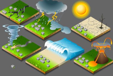 Isometric representation of natural disaster clipart