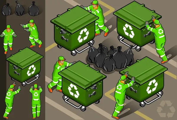 Isometric set of garbage man in four position