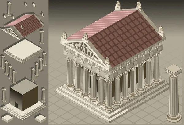 Templo griego isométrico (Arquitectura jónica ) — Vector de stock