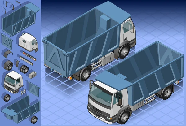 Izometryczna ciężarówka kontenerowa w dwóch pozycjach — Wektor stockowy