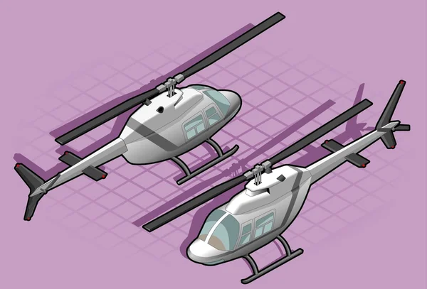 Helicóptero branco isométrico pousou em duas posições — Vetor de Stock